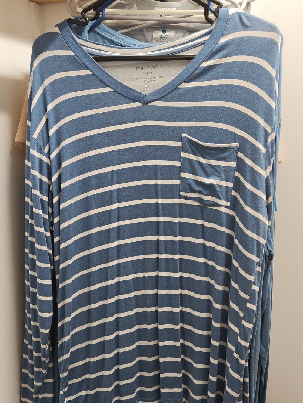 Posh Peanut Blue & White Striped V-Neck Shirt
